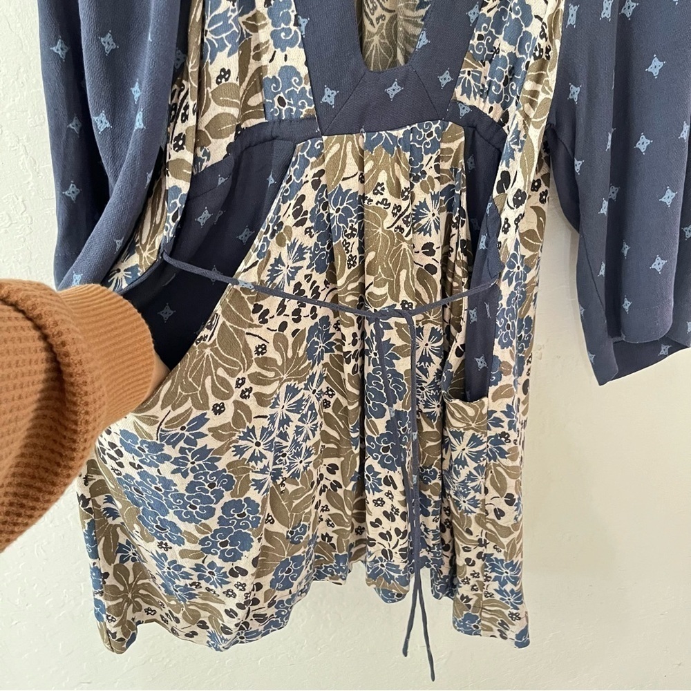 Free People Tallulah Mini Dress Blue Boho Kimono Short Sleeve XS - Picture 5 of 11
